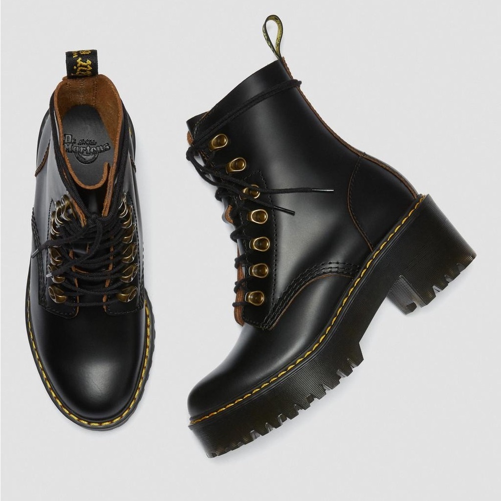 DR. MARTENS Leona Women’s Vintage Smooth Leather Heeled Boots - Picture 8 of 12